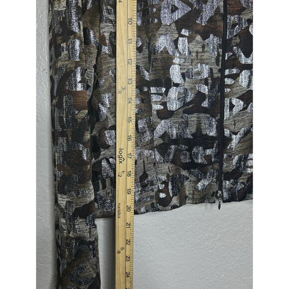 Joseph Ribkoff Jacket Top Zip Up Brown Silver Metallic Long Sleeve Size 10 - Picture 9 of 9